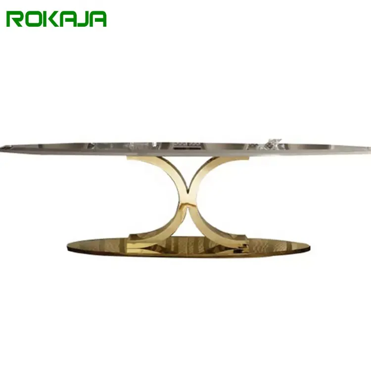 Conjunto de mesa de jantar oval luxuoso, 6 8 cadeiras em forma x, perna de aço inoxidável, dourada, para casamento, sala de jantar