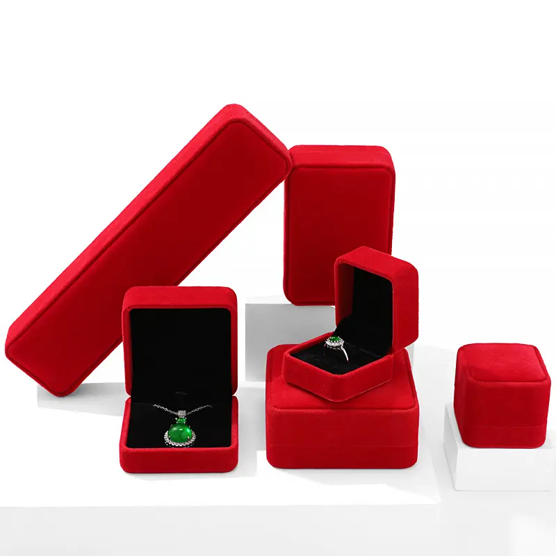 صندوق من الجلد الزيتوني لتخزين الأساور بسعر الجملة منظم سلسلة طويلة رمادي صندوق بحلقة حمراء مجموعة صناديق مجوهرات قطيفة أنيقة
