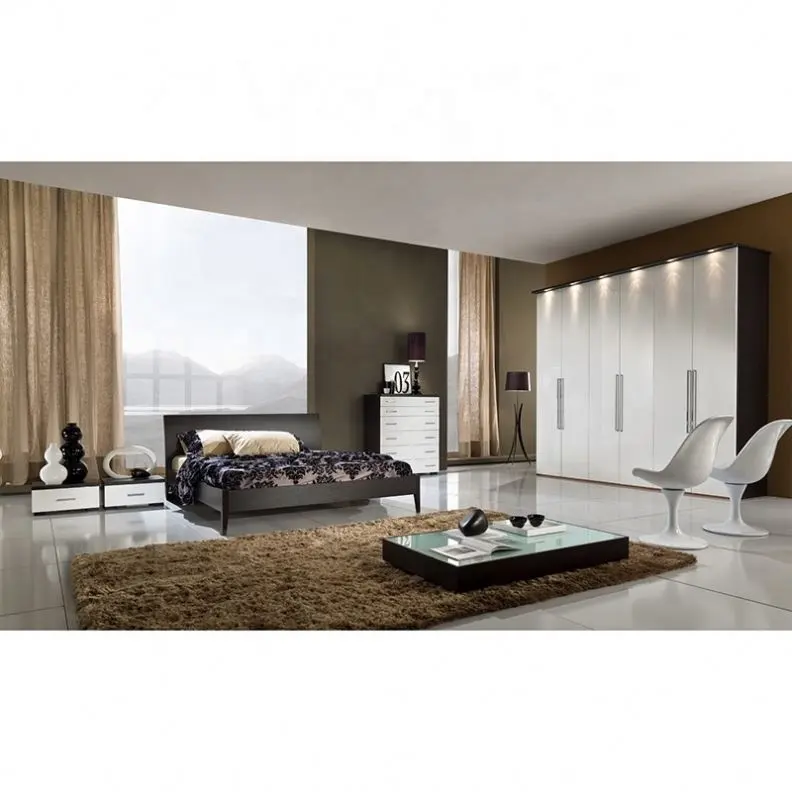Finitura Melaminie nera letto interno Design elegante mobili camera da letto In MDF con cabina armadio