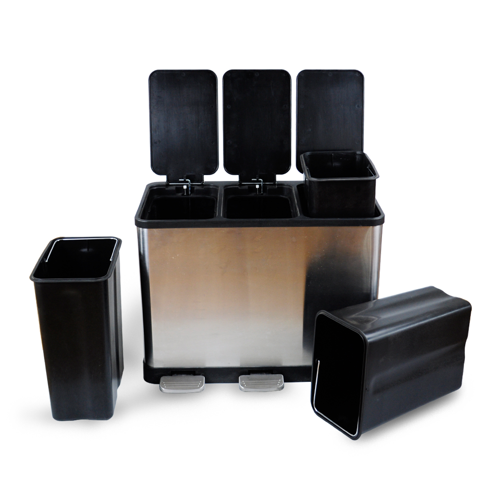 Classified Outdoor Rubbish Bin Park Street Metal Trash Can Sorting Trash And Recycling 3 in one Dustbin