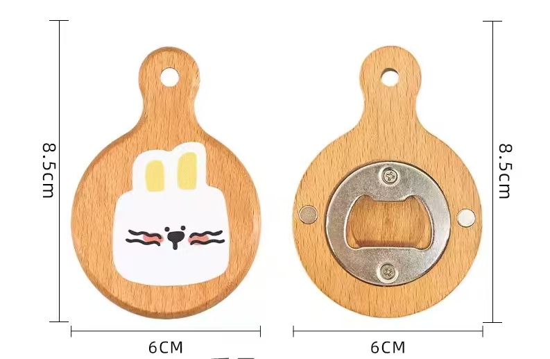Abridor de botellas de madera de haya amarilla con forma de conejo (redondo con asa).