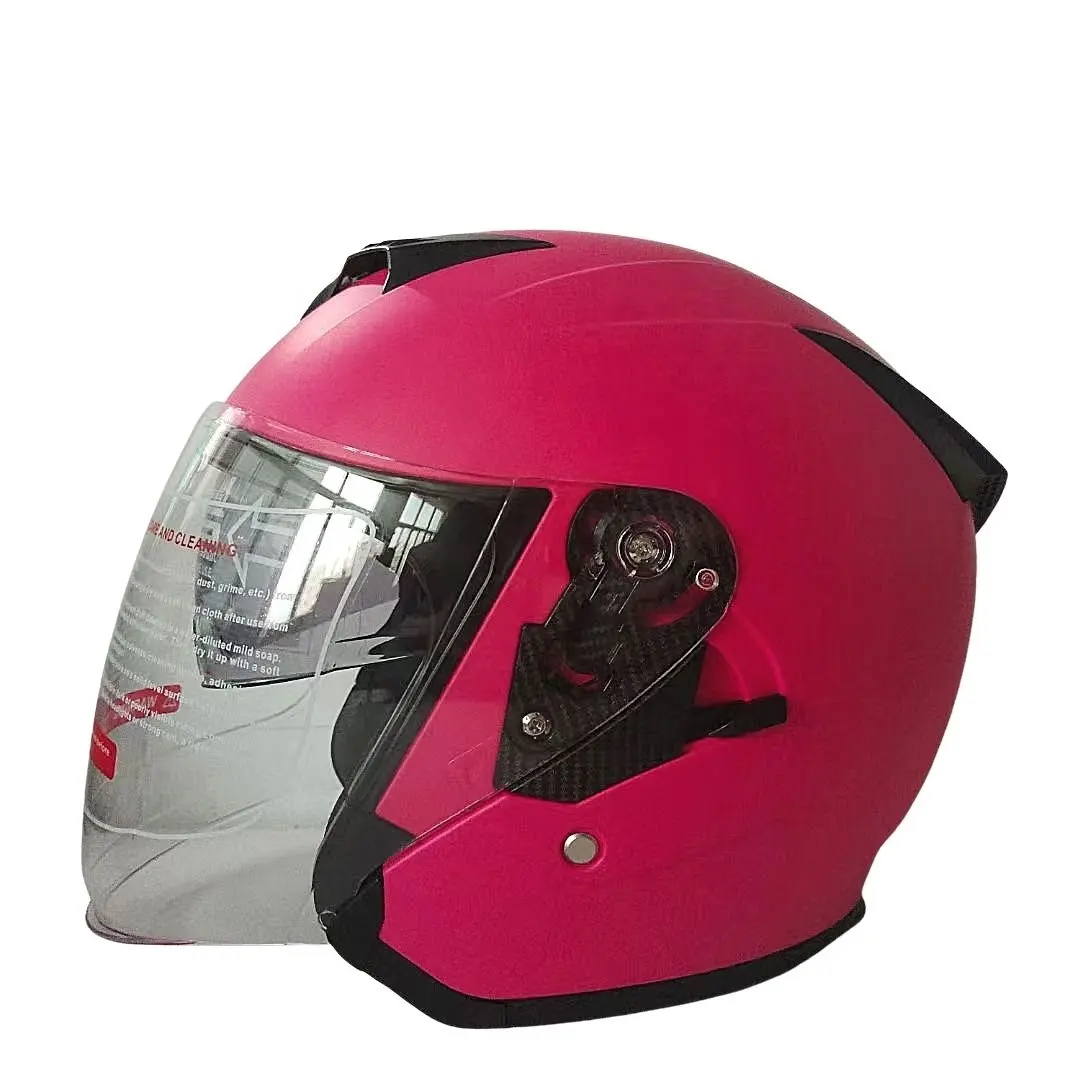 Grosir warna merah muda 3/4 wajah terbuka setengah wajah helm sepeda motor dengan lensa cerah ganda