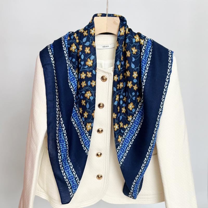 90-korean style small floral navy blue - 90cm