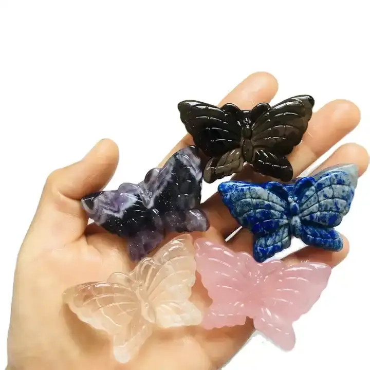 Yeni gelenler kristaller şifa taşları oyma doğal gül kuvars kelebek gökkuşağı florit kelebek şifa için feng shui