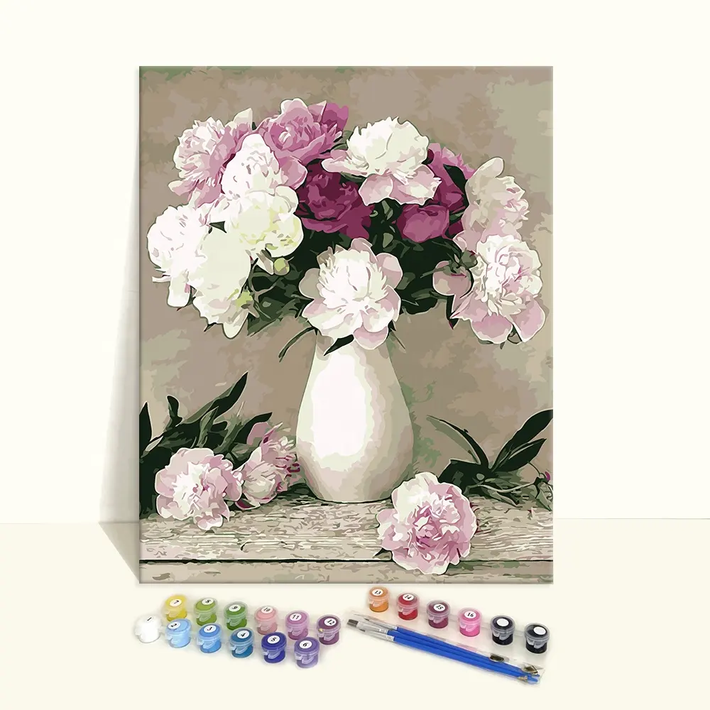 Hermosas flores rosas sin marco Kit DIY pintura al óleo pintada a mano por números para decoración de pared