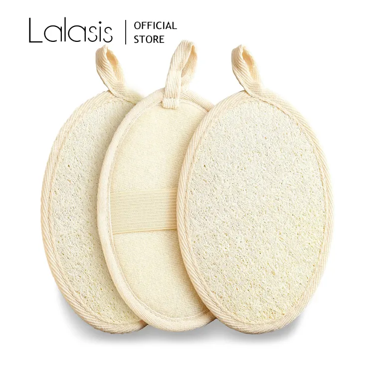 Lalasis 100% almohadilla de esponja de baño de cáñamo exfoliante de forma ovalada natural orgánica