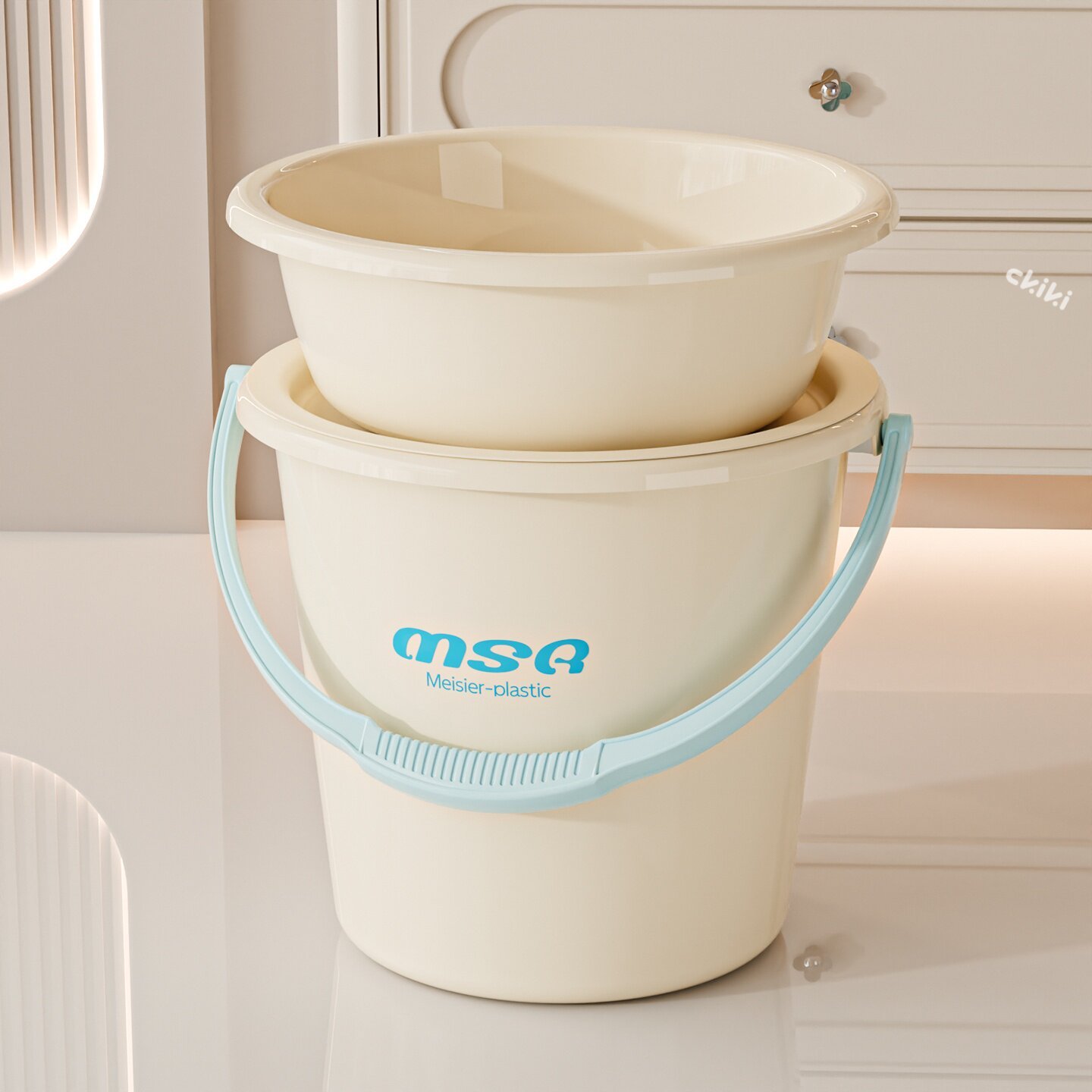 3-piece set-bucket-washbasin lid-with lid and seat-sky blue