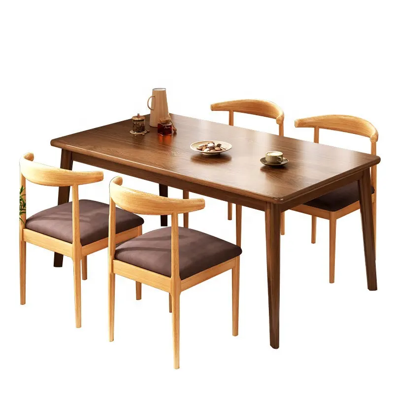 Mesa de comedor rectangular de madera sólida, sencilla y moderna, pequeña, combinación de Mesa para el hogar