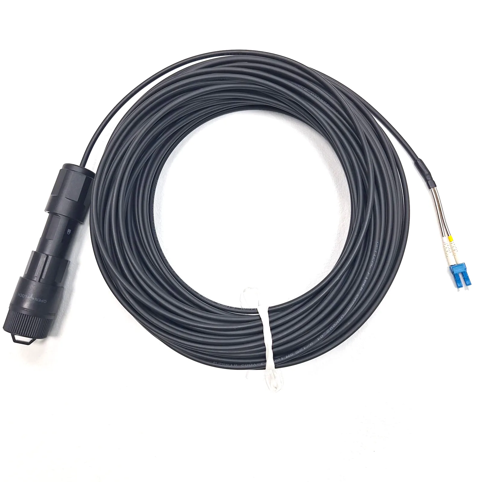 Cable de parche de fibra óptica redondo de 5,0mm con conector LC DX impermeable compatible con Fullaxs 15M 20M 30m