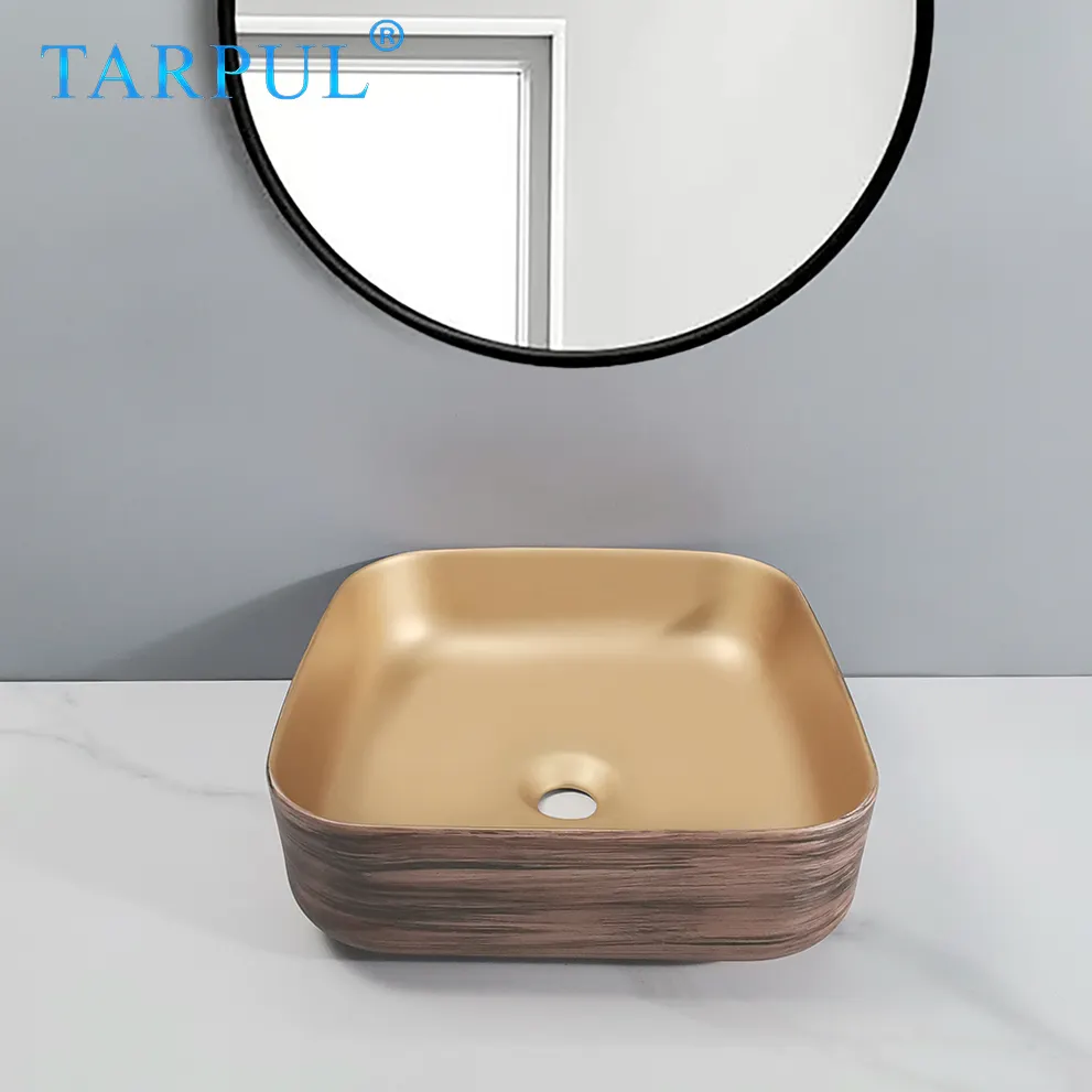 Tarpul Lavabo rectangulaire en céramique à motif en bois moderne Lavabo au-dessus de la table Lavage à la main en céramique