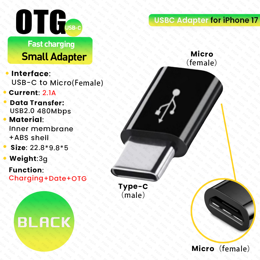 3-ADTYC003-Micro to Type-C Black Short Charging Data OTG