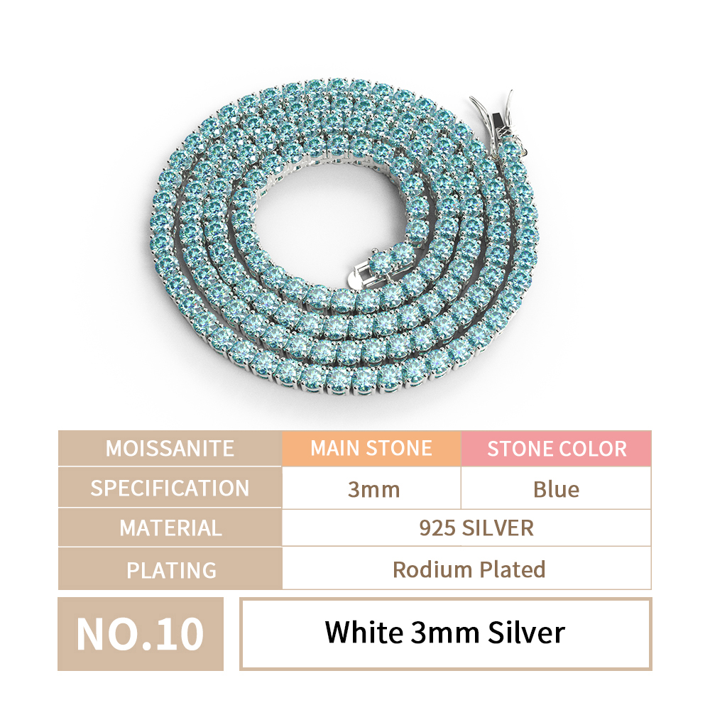 3MM chain + blue moissanite