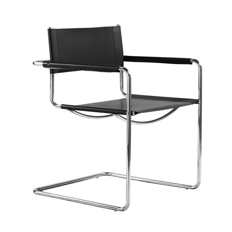 Mr. MR kursi berlengan sederhana baja nirkarat Modern kursi makan kulit dipertebal kursi antik Medium