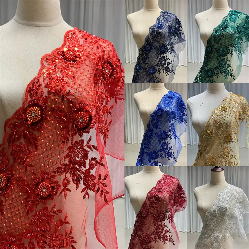 Nuovo multi craft mesh bead lace abito da sposa collo perline paillettes pizzo accessori di abbigliamento pizzo ricamato trim