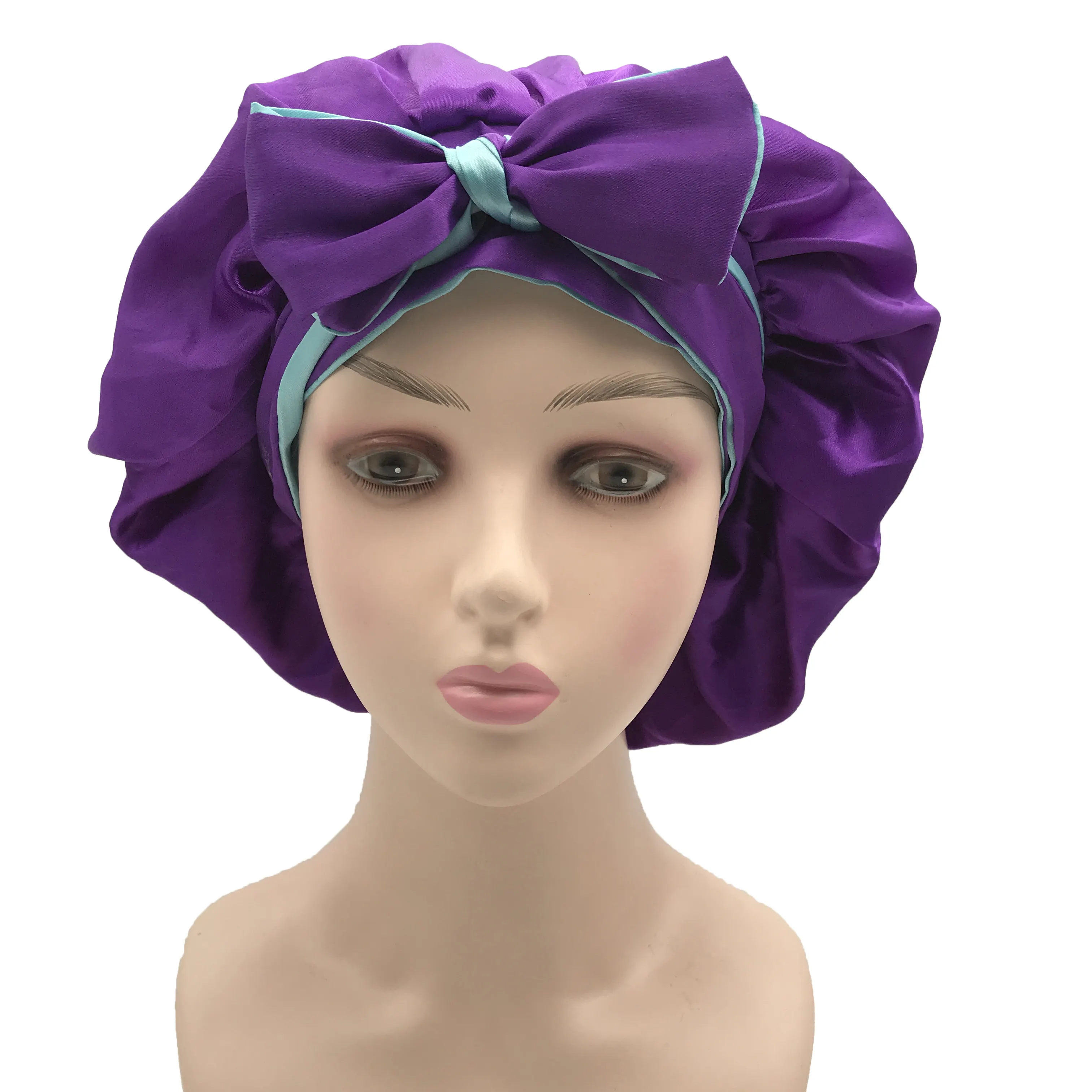 Custom Logo woman extra large satin Hair bonnet with wrap sleeping Bonnets with hair band tails Silk tie bonnet For Curly Hair