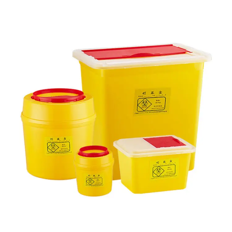 Yellow plastic hospital chemical waste needle storage box Container Sharp Bin Container for Medical Use