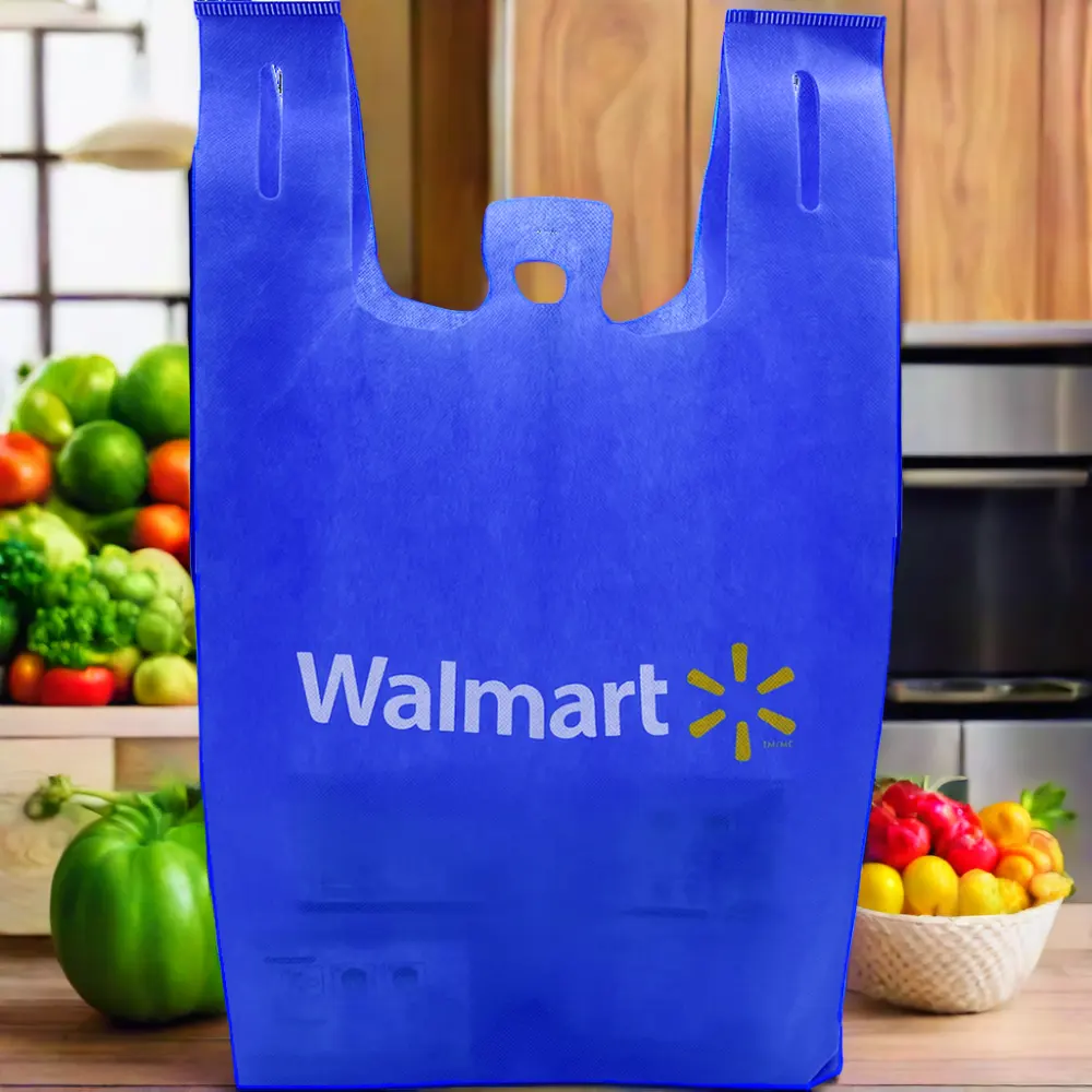 Grosir sangat disesuaikan tanpa anyaman Walmart belanja kaus sublimasi rompi Eco tas belanja daur ulang untuk supermarket