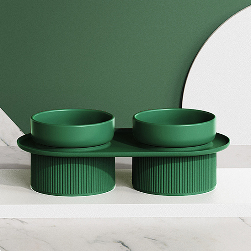 Roman ceramic double bowl peacock green