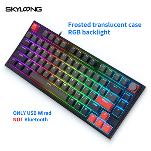 SKYLOONG GK75 RGB光学开关黑色半透明外壳深灰色红色PBT键帽游戏键盘，带旋钮，Win/Mac C