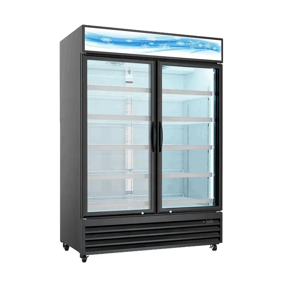 Refrigerador de refrescos comercial Refrigerador de puerta de vidrio doble Pantalla Refrigerador vertical