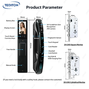 TEDITON Ai Smart Lock per impronte digitali Wifi con fotocamera e Monitor invia foto al telefono - Product Image 2