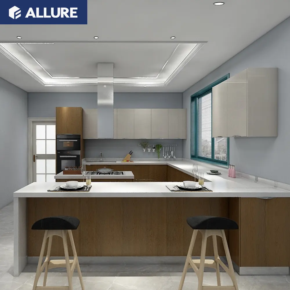 Allure-estructura de acero europeo superbrillante, horno, despensa, pared de metal, armario de cocina, conjunto de muebles