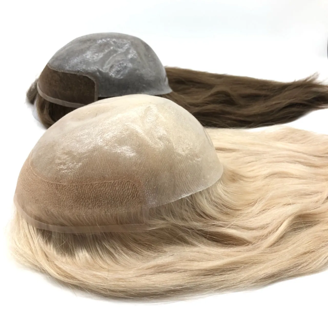 HQ rambut manusia disesuaikan warna pirang dasar silikon mudah dipakai wanita Wig depan renda rambut palsu