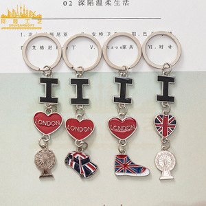 卸売ホットブリティッシュミニチュアロンドンキーリングお土産ギフト用ロンドンメタルキーホルダーが大好き