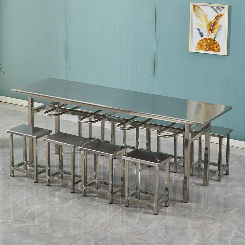A table with eight stools