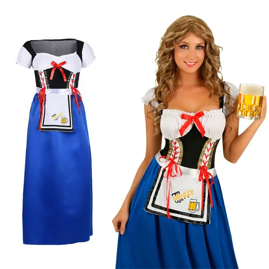 Blu donne Sexy Oktoberfest vestito donna donna bavarese tedesco Wench cameriera che serve Costume da cameriera birra ragazza abbigliamento fantasia