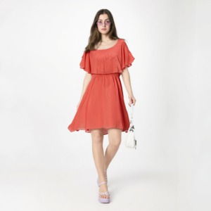 赤いシンプルなカジュアルフリルファッションデザインドレス春夏ドレス赤いドレス - Product Image 1