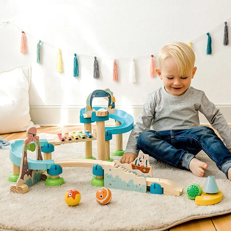 Nouveau Design de blocs de piste en bois pour bébé, jouet éducatif Montessori, boule roulante, musique, blocs de construction, jouets pour enfants