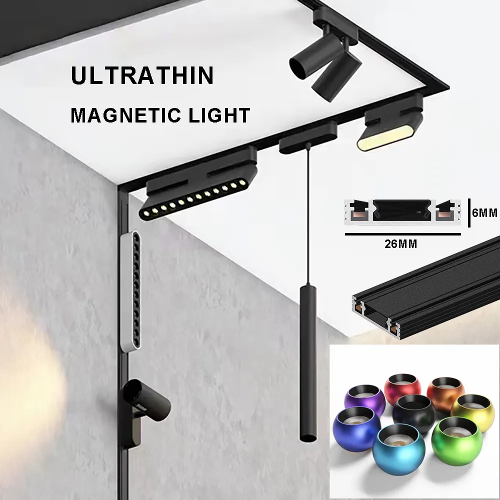 Grosir lampu led magnetis ultra-tipis komersial lampu rel jalur magnetik 48v untuk penerangan rumah