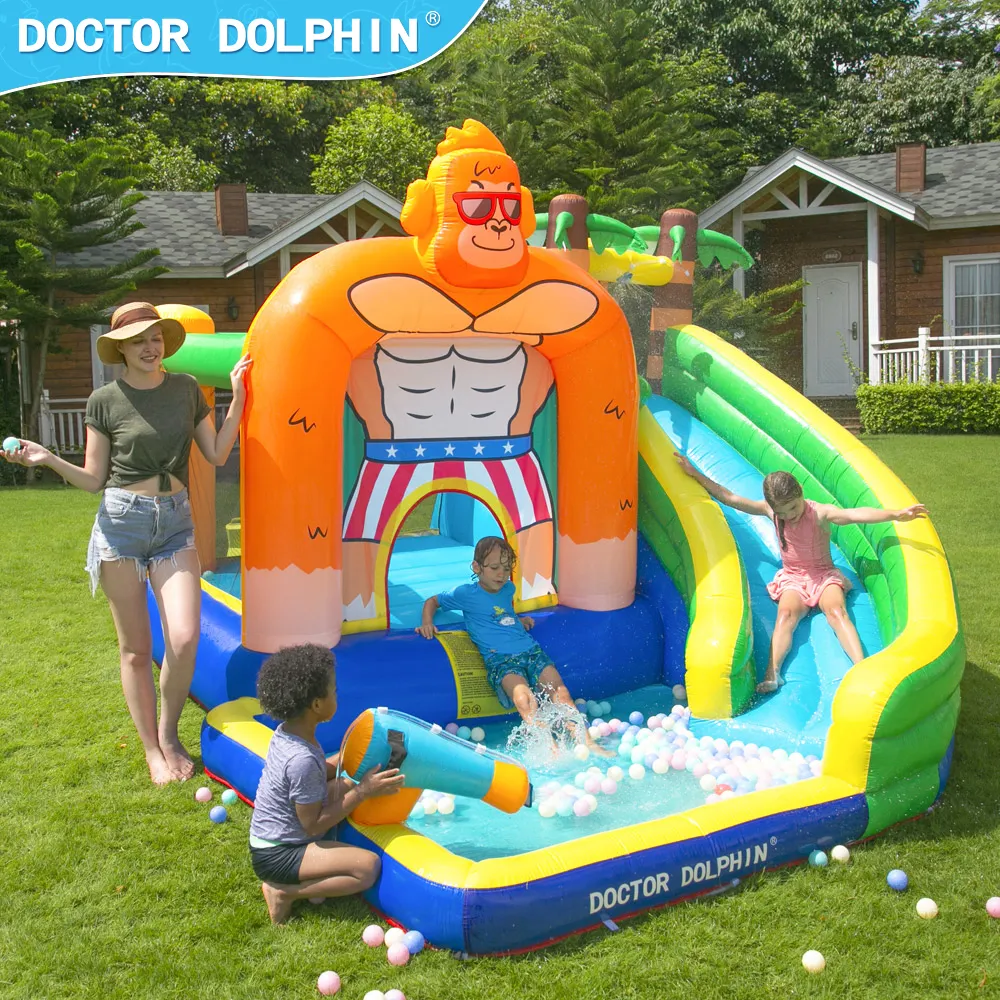 Casa inflável do médico dolphin, casa inflável do salto do reino das crianças com deslizador de água