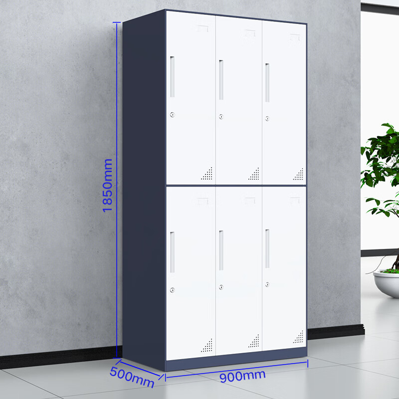 Gray and white six-door locker