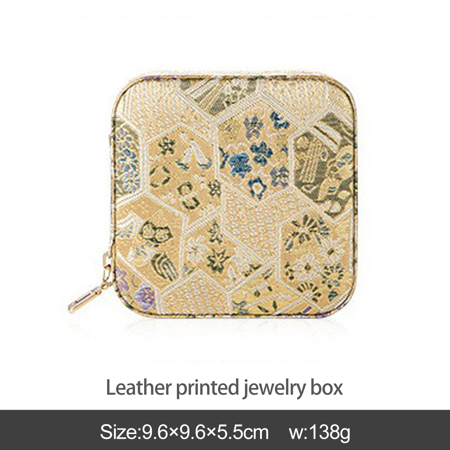 Boîte à bijoux imprimée en cuir doré