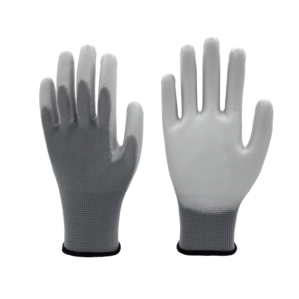 Grey Construction Professional Work Gloves PU Coated 13 Gauge Industrial Electronic Personal Knitted Work Safety Gloves 3