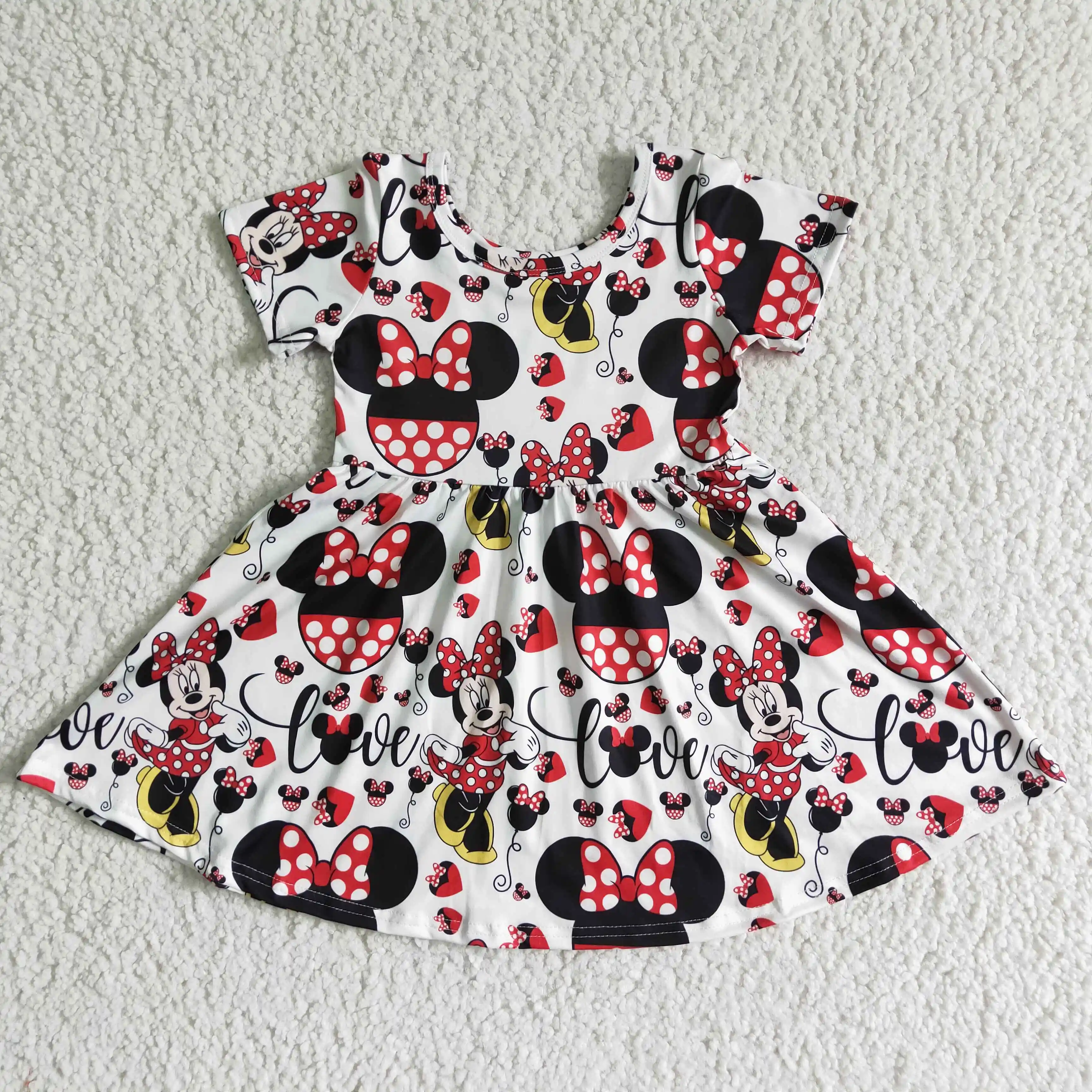 Cartoon minnie Bow Cute Red Spots Summer Kids Girls Clothes Dresses Mouse Print Baby abbigliamento per bambini RTS all'ingrosso