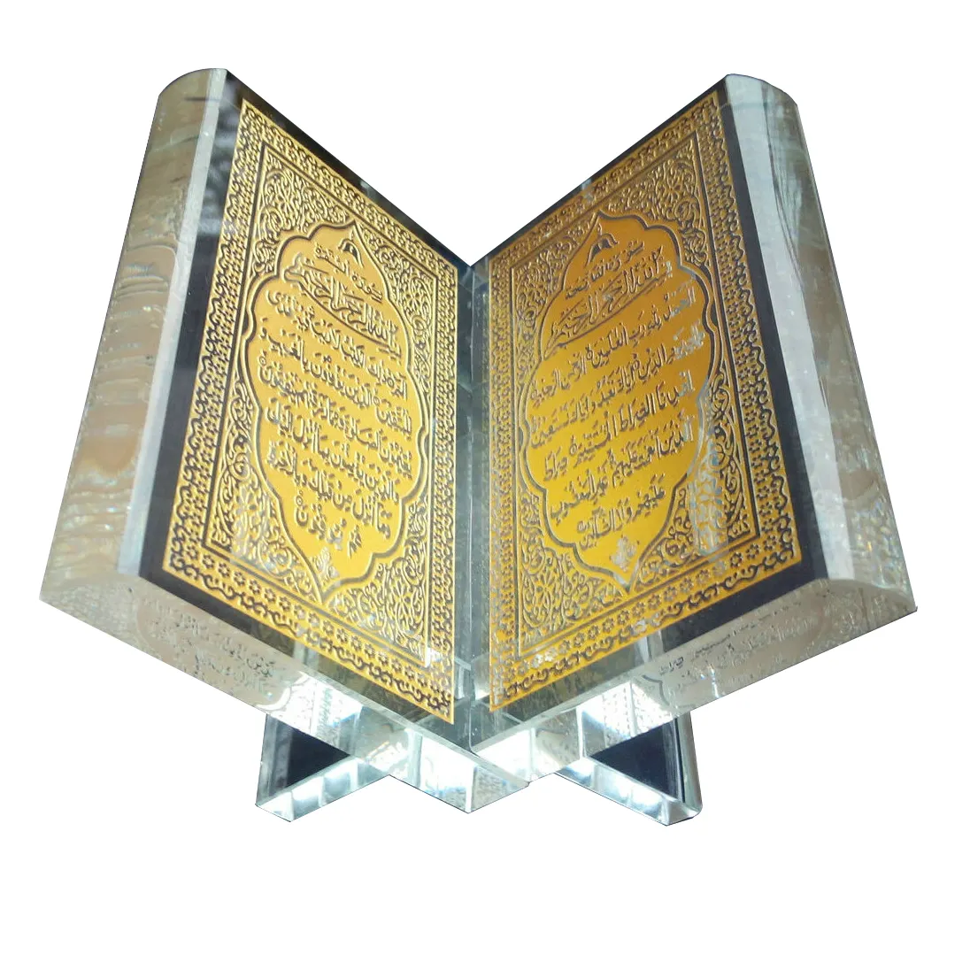 คริสตัลหนังสืออิสลามแกะสลักสีทองของขวัญแต่งงานสำหรับชาวมุสลิมแบบพิเศษของขวัญวันหยุดตามสั่ง
