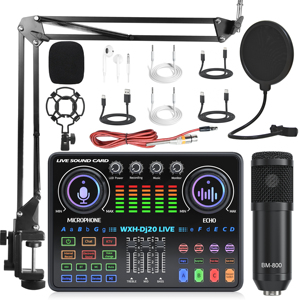USB <strong>Audio</strong> Interface DJ Mixer Sound Card for PC Live Streaming &amp; Karaoke Recording Noise Cancelling Mic for Studio - Product Image 3