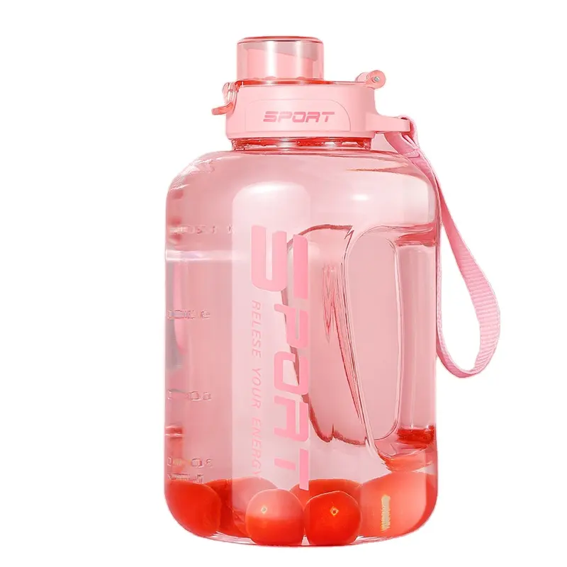 Botella de agua de plástico de gran capacidad para deportes al aire libre con asa para gimnasio deportes Fitness botella de agua portátil con pajita