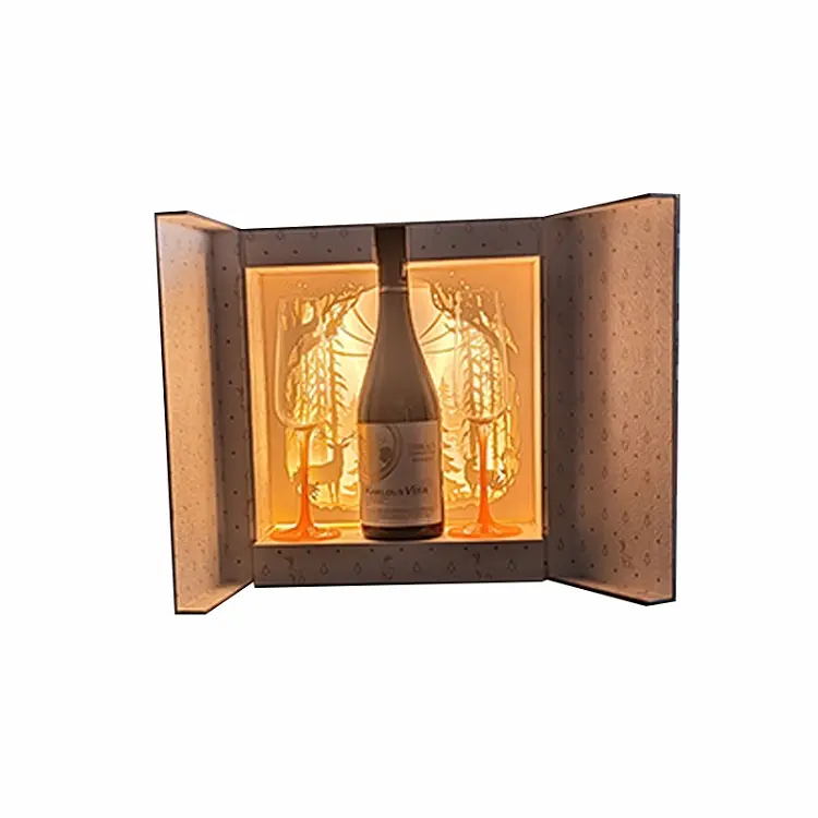 STPP printed customized unique design Luxurious illuminated champagne wine box with paper cutouts for exhibition