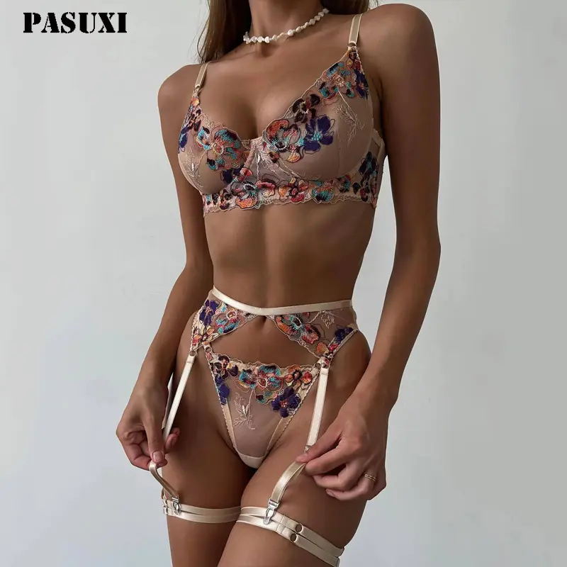 PASUXI 2024 Lingerie feminina com design de malha colorida, roupa íntima sexy e pura de alta qualidade para mulheres, novidade