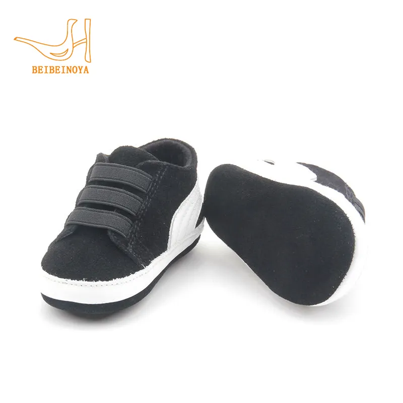 Babyhappy Wholesale Simple Style Genuine Leather Soft Sole Elastic Band Baby Toddler Boy Sport Casual Shoes Sneaker