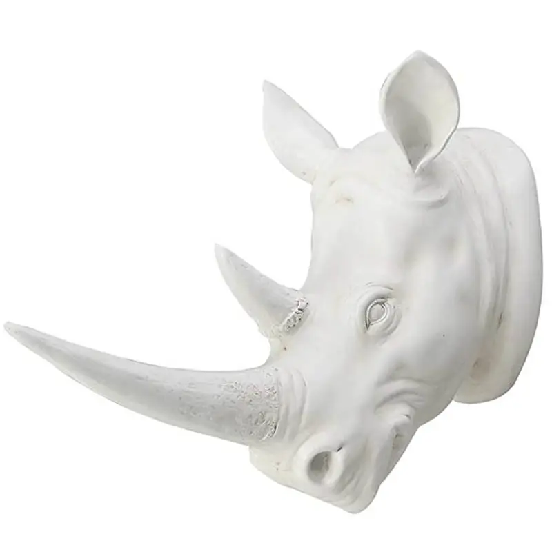 Escultura de cabeza de rinoceronte montada en la pared, decoración hecha a mano, adornos colgantes de resina, estatua de cabeza de animal
