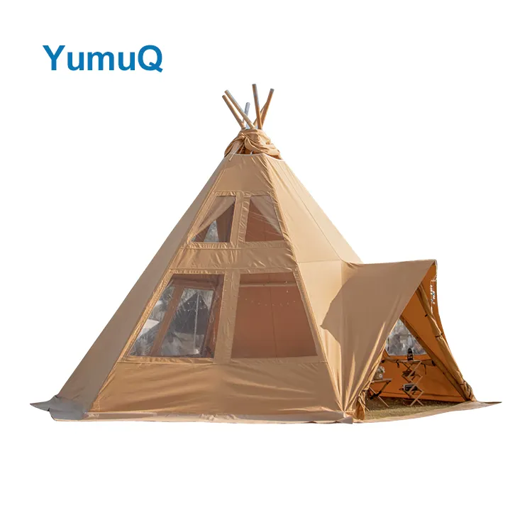 YumuQ alta calidad impermeable gran espacio pirámide Tipi lona blanca Glamping tienda para acampar al aire libre