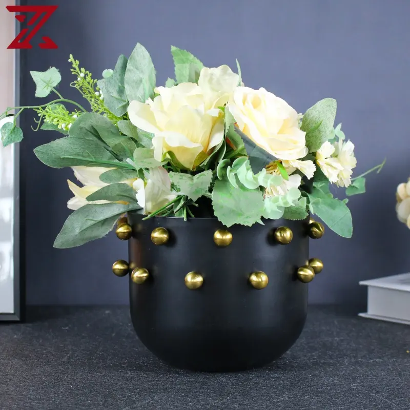 Wholesale electroplating metal flower vase black white gold vases for hotel wedding centerpieces