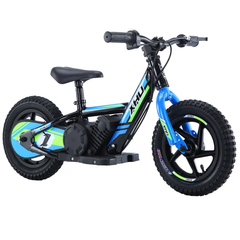 Bicicleta elétrica infantil Monopattino de alumínio personalizada, bicicleta elétrica de longo alcance e fácil equilíbrio, pneus sólidos de aço carbono, 24V, 12 polegadas