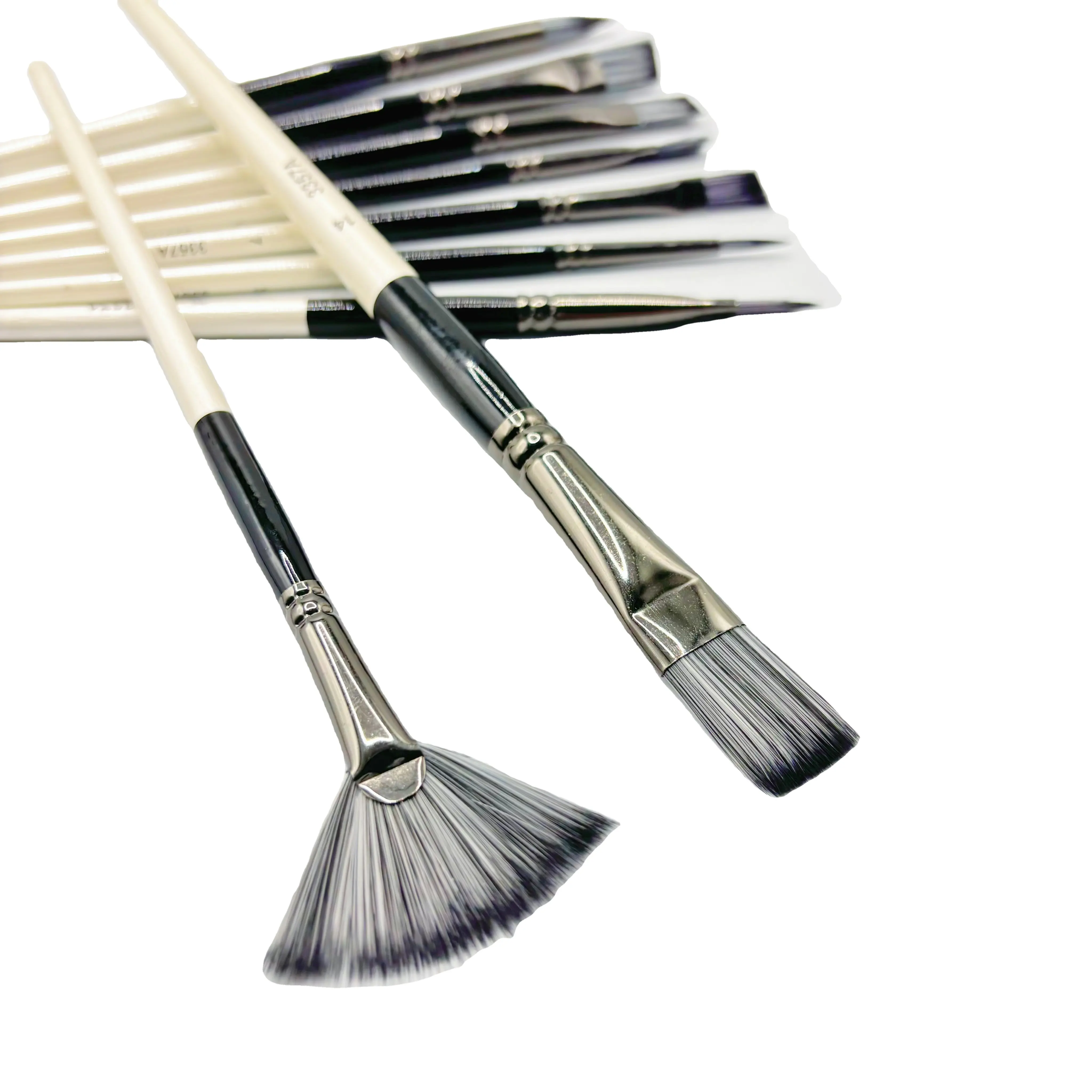 Paris Games Nylon Brush Hair 9 Pcs Pincel de pintura con mango de madera negra para arte