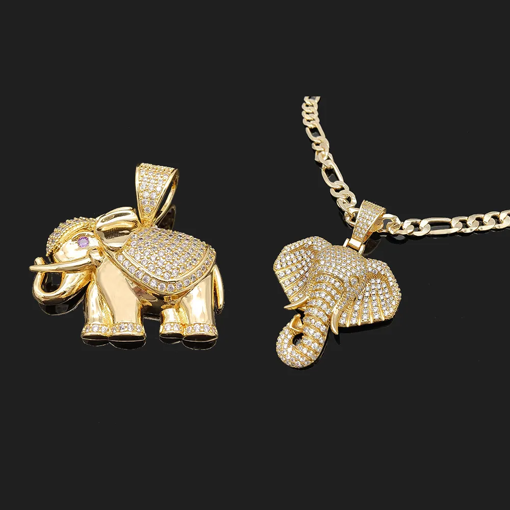 Collares De Oro laminados De 14K, joyería personalizada De Hip Hop, colgante De elefante chapado en Oro religioso para hacer joyería